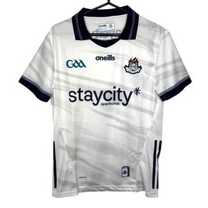 Oneills Dublin GAA Jersey Staycity White Navy Blue Medium Tight Fit Shirt